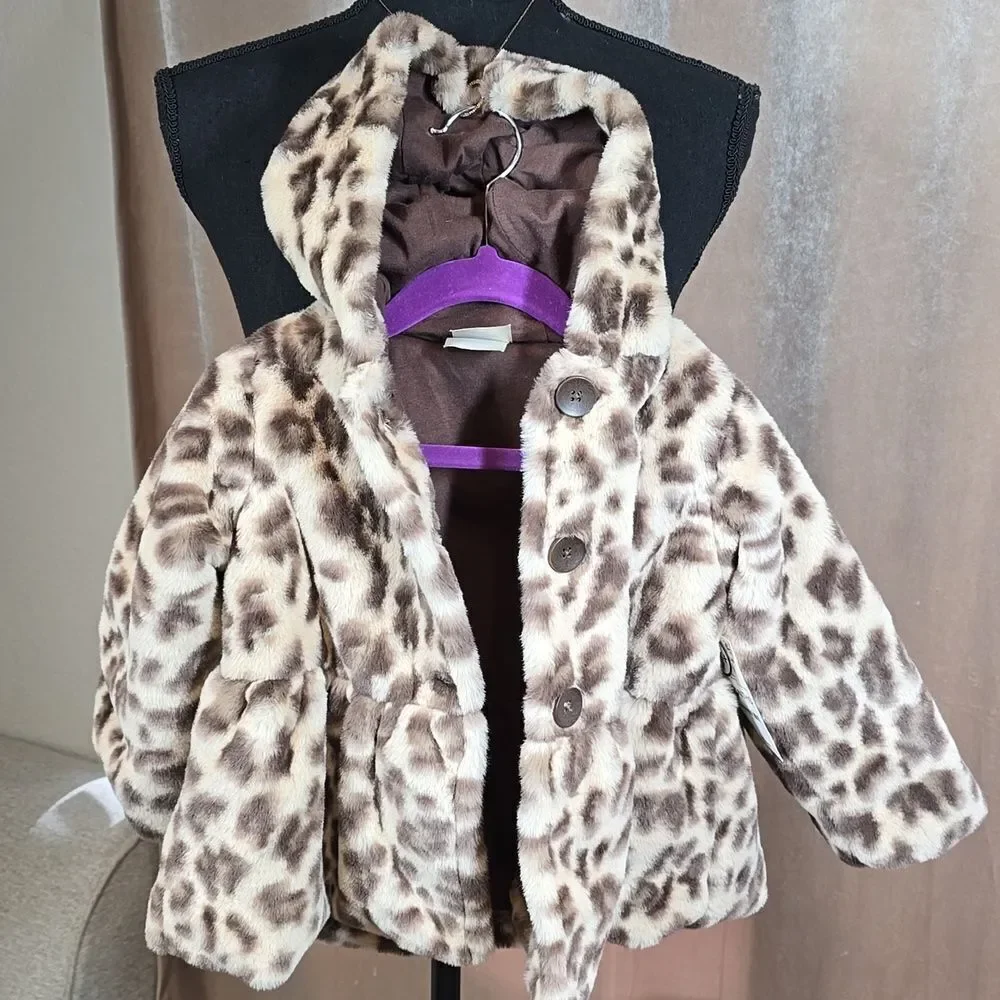 Leopard Faux Fur Coat with Hood